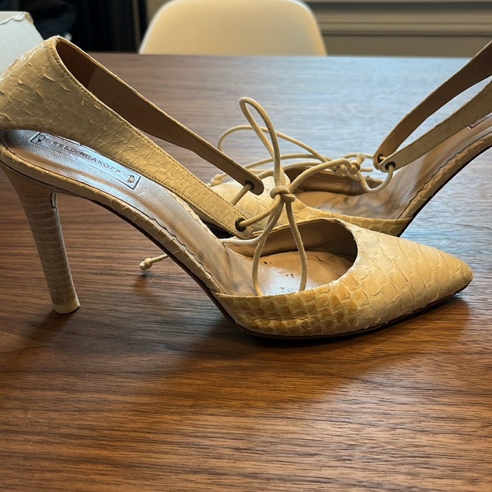 Reed Krakoff Python Tie Front Size 38/8 Heels - image 5